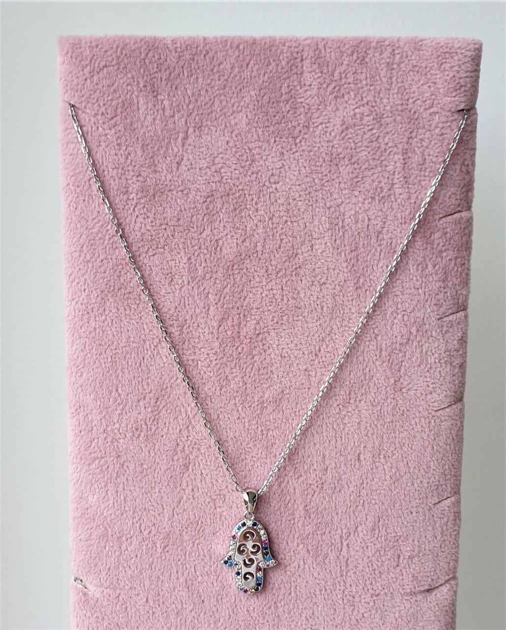 Renkli Zirkon Taşlı Fatma Ana Eli Kolye