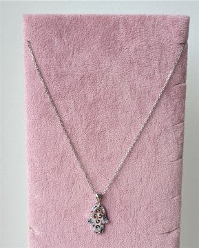 Renkli Zirkon Taşlı Fatma Ana Eli Kolye