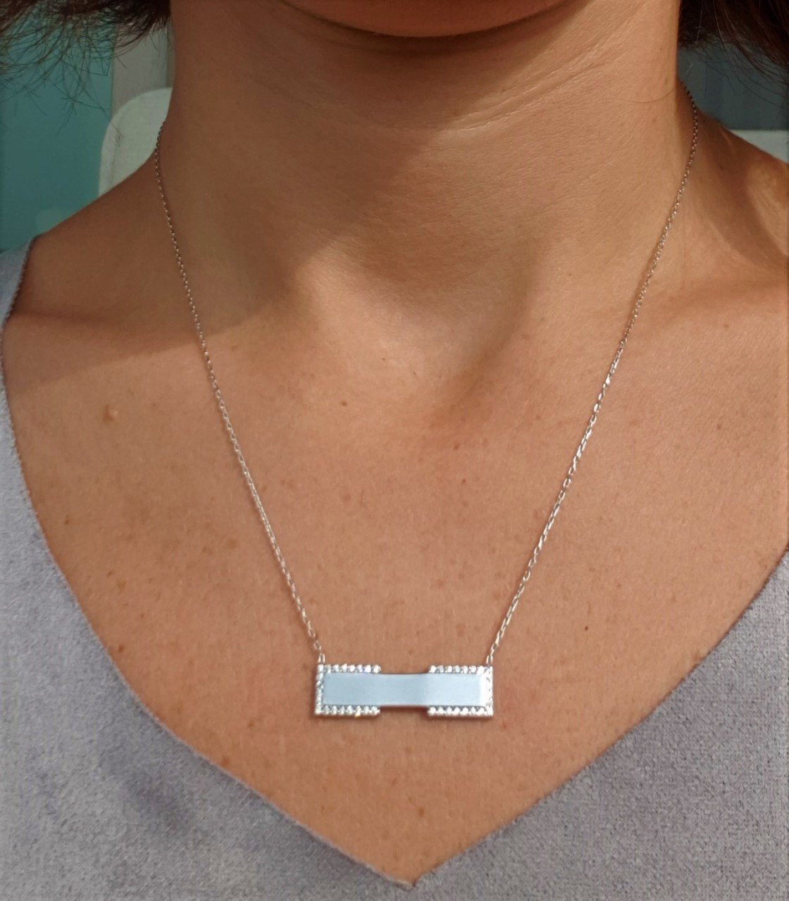 Zirkon Taşlı Plaka Kolye