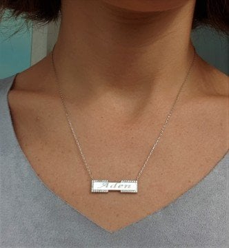 Zirkon Taşlı Plaka Kolye