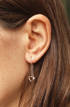 Zirkon Taşlı Kalp Sallantılı Küpe