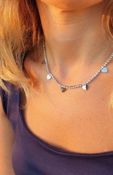 Kalpli Taşlı Çelik Kolye