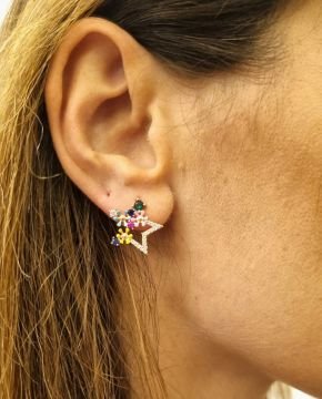 Çiçekli Yıldız Gümüş Küpe