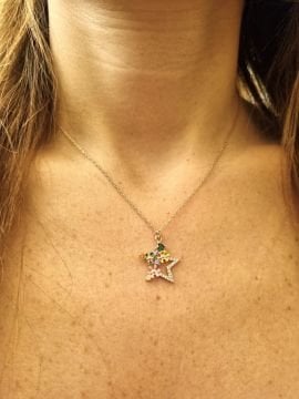 Çiçekli Yıldız Gümüş Kolye