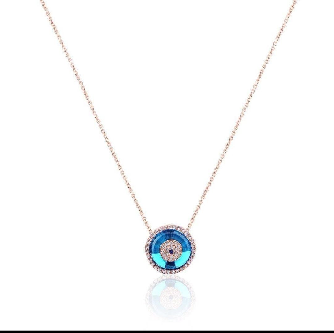 Cam Göz Taşlı Gümüş Kolye