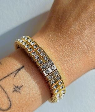 Taşlı Çelik Bileklik Gold