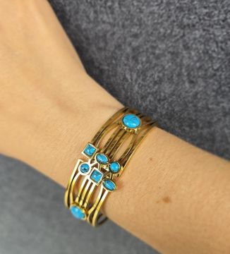 Mavi Taşlı Kelepçe Bileklik