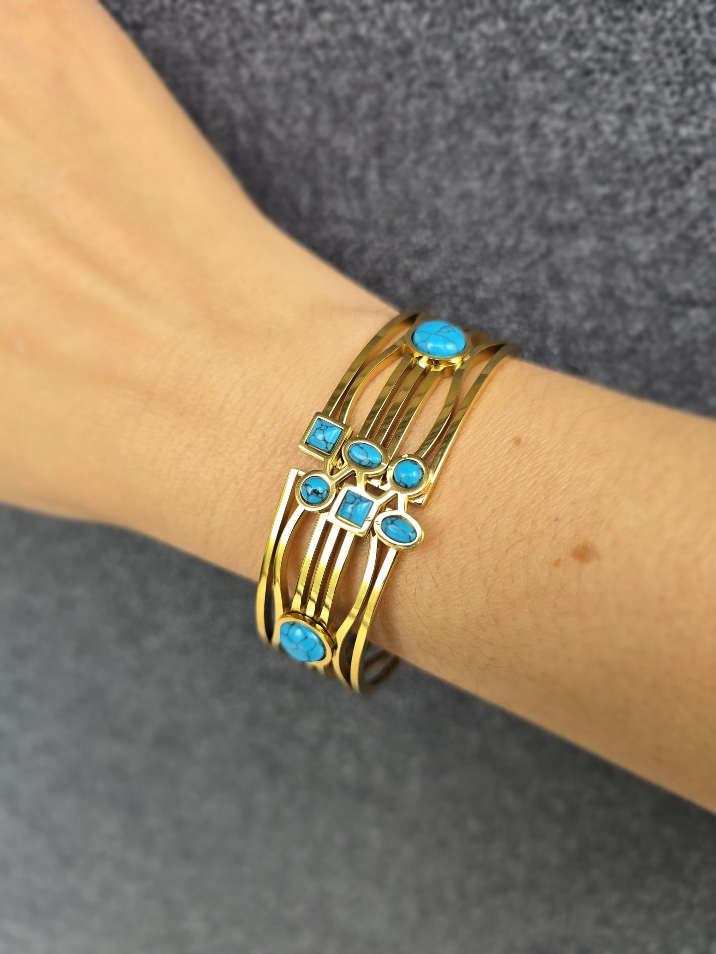 Mavi Taşlı Kelepçe Bileklik