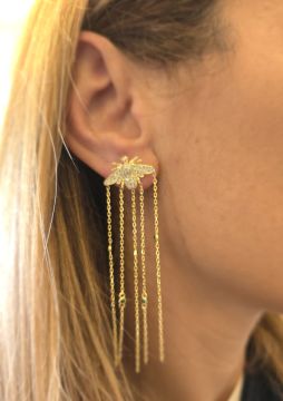 Büyük Arı Sallantılı Taşlı Küpe