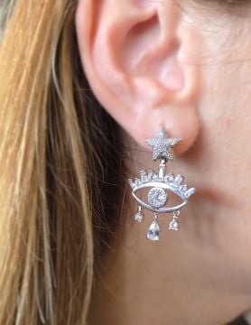 Kirpik Göz Yıldız Sallantılı Küpe