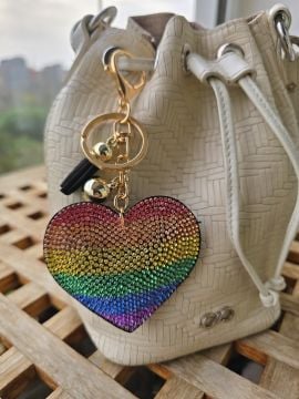 Taşlı Renkli Kalp Anahtarlık