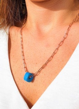 Mavi Boncuklu Zincir Kolye