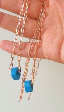 Mavi Boncuklu Zincir Kolye