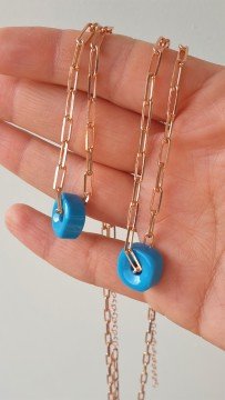 Mavi Boncuklu Zincir Kolye