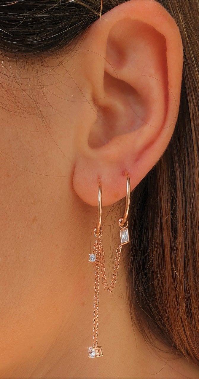 2'li Zincirli Halka Küpe