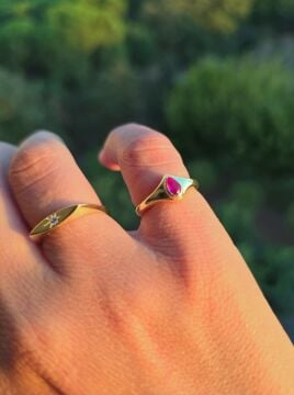 Pembe Taşlı Damla Yüzük