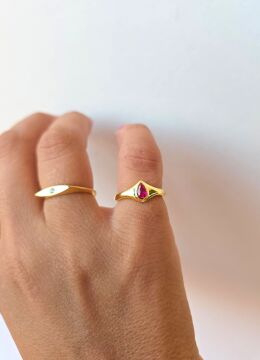 Pembe Taşlı Damla Yüzük