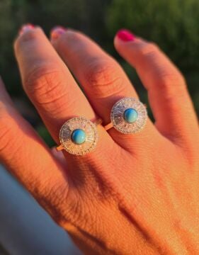 Yuvarlak Mavi  Taşlı Yüzük