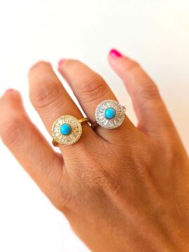 Yuvarlak Mavi  Taşlı Yüzük