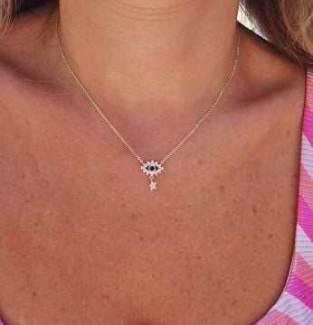 Mavi Taşlı Kirpik Göz Kolye