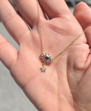 Mavi Taşlı Kirpik Göz Kolye