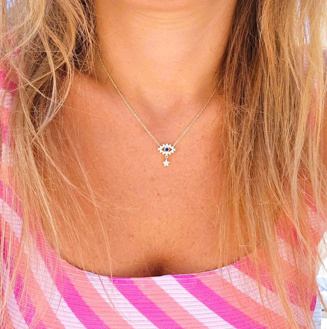 Mavi Taşlı Kirpik Göz Kolye