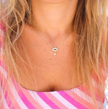 Mavi Taşlı Kirpik Göz Kolye