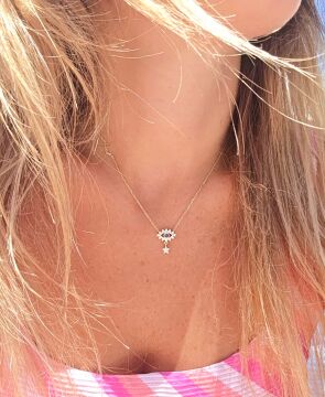 Mavi Taşlı Kirpik Göz Kolye