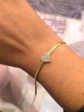 Balık Sırtı Taşlı Kalp Bileklik